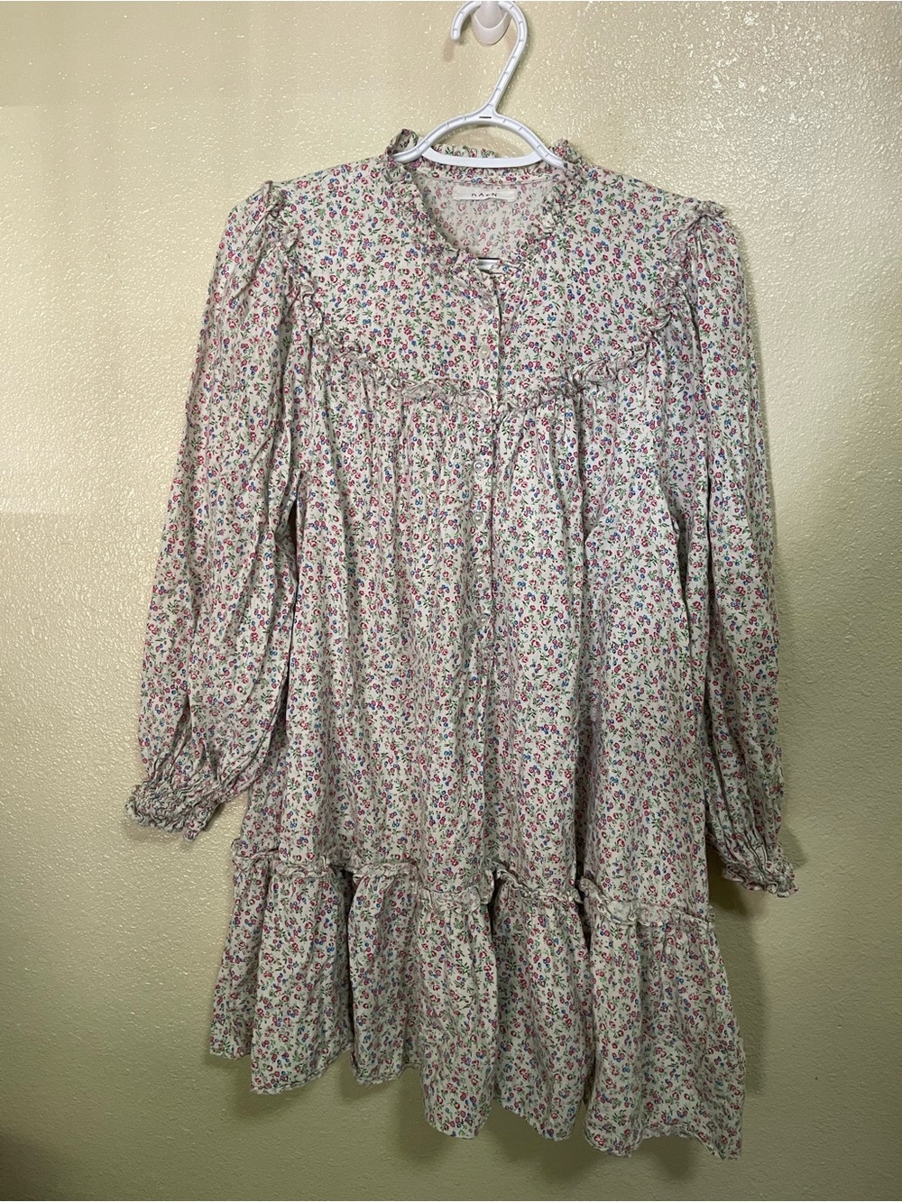 Doen Women's Caton Morning Glory Floral White Cotton Mini Nightgown Dress Size S